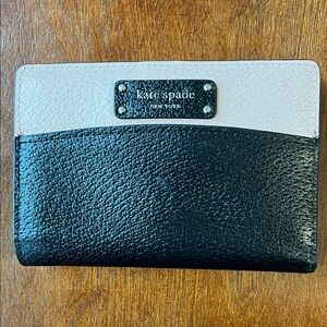 kate spade Black & White Leather Card Case with Logo Plaque